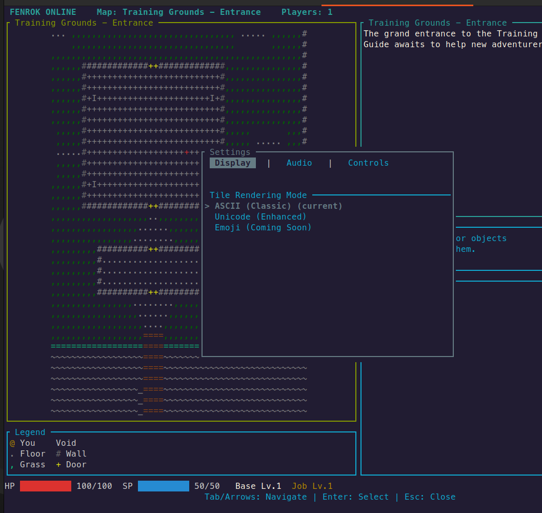 Fenrok Online settings screen